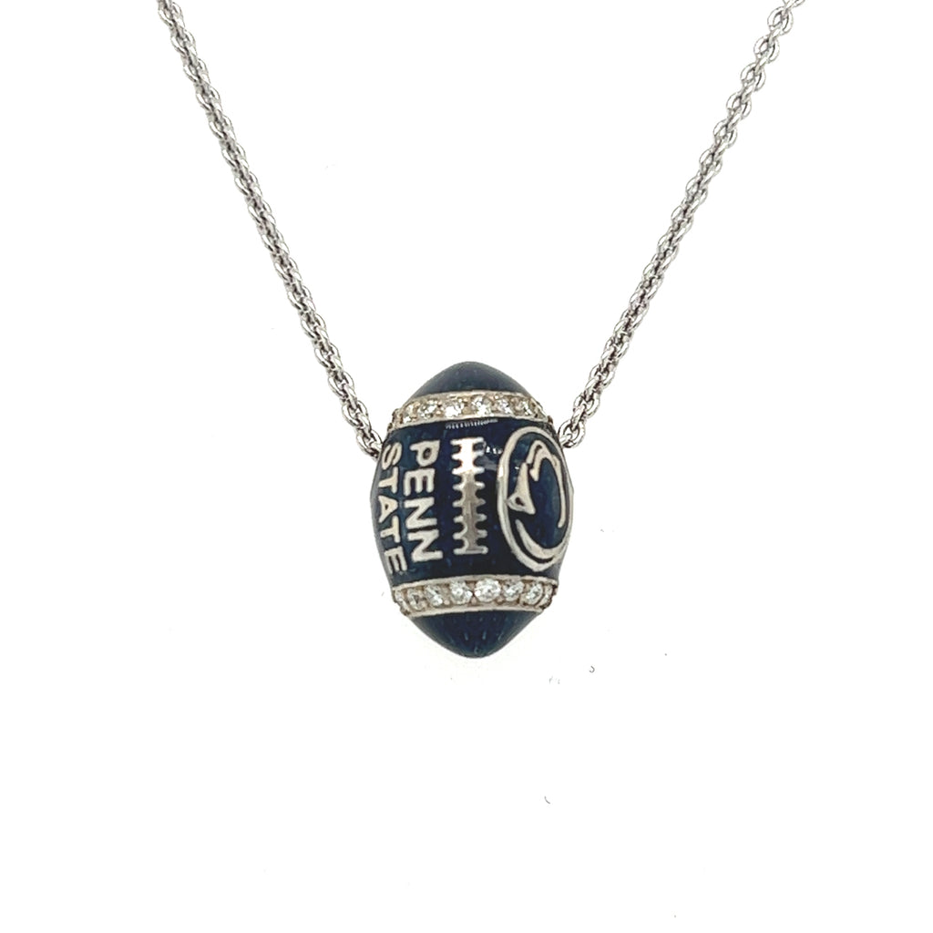 Blue Enamel Football Necklace with Diamonds