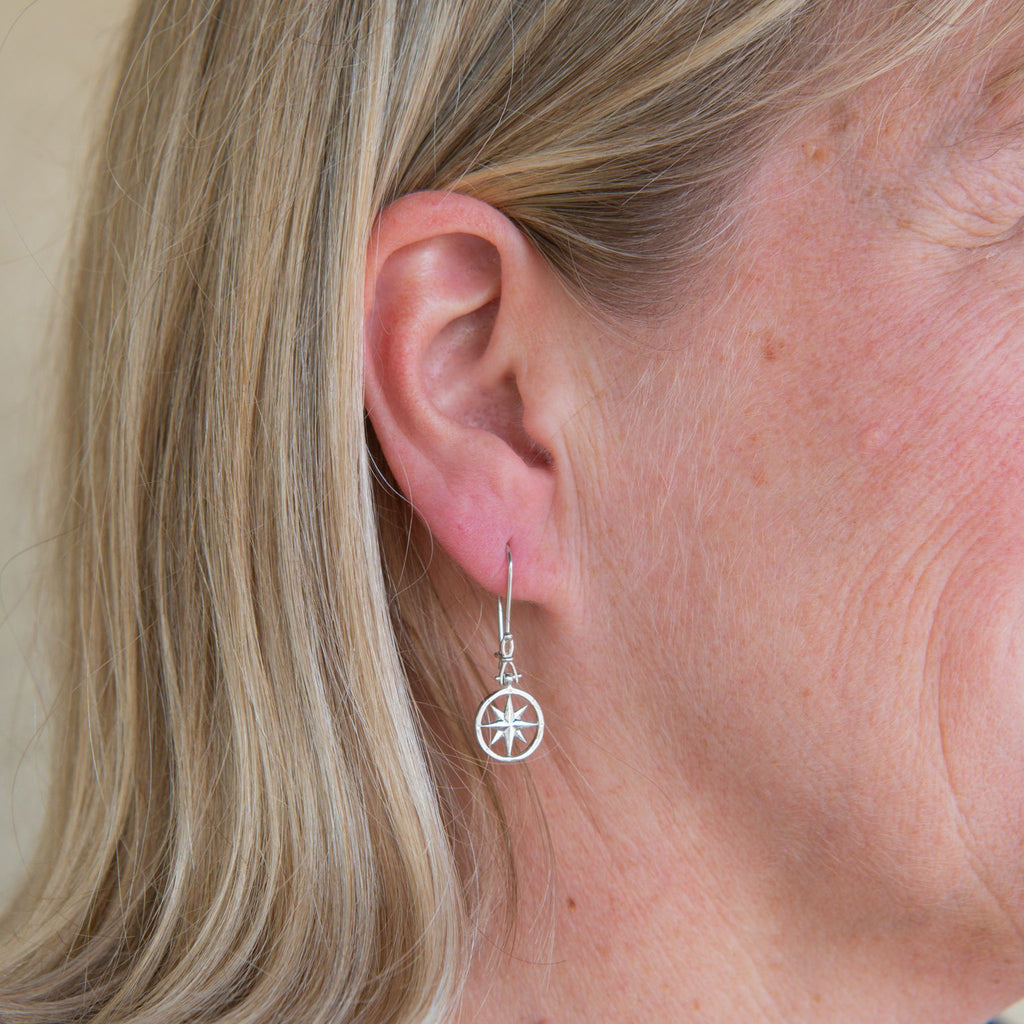 Tiny Compass Dangle Earrings