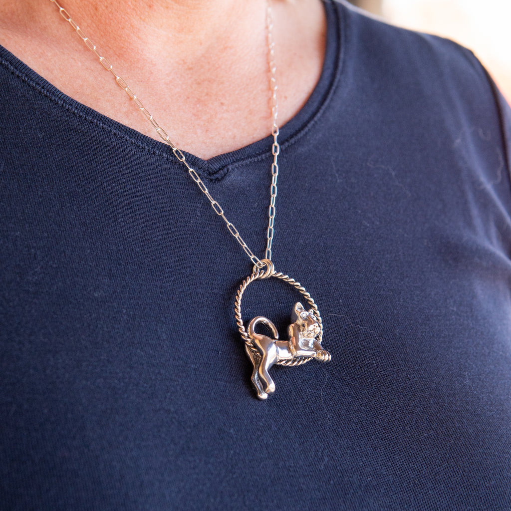 New Sterling Silver Lounging Nittany Lion Necklace