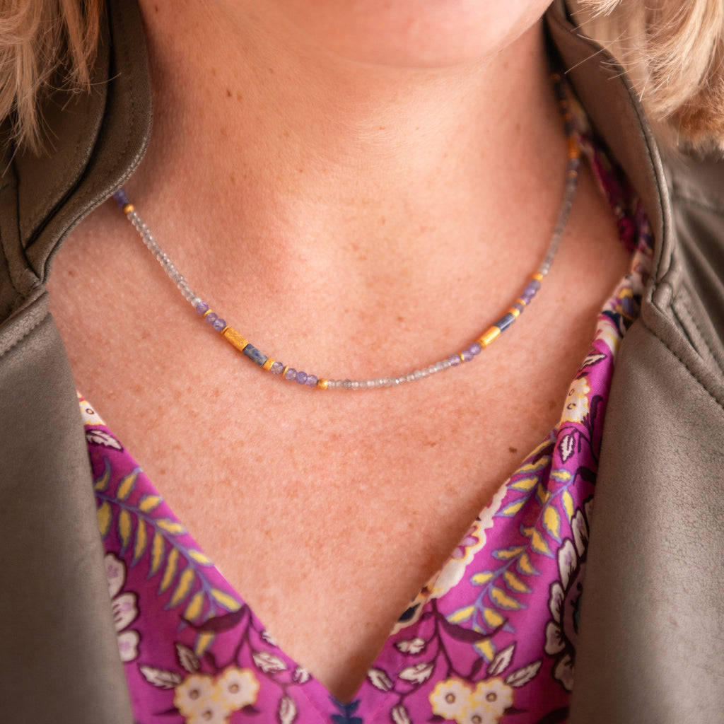 Labradorite and Tanzanite Beaded Necklace