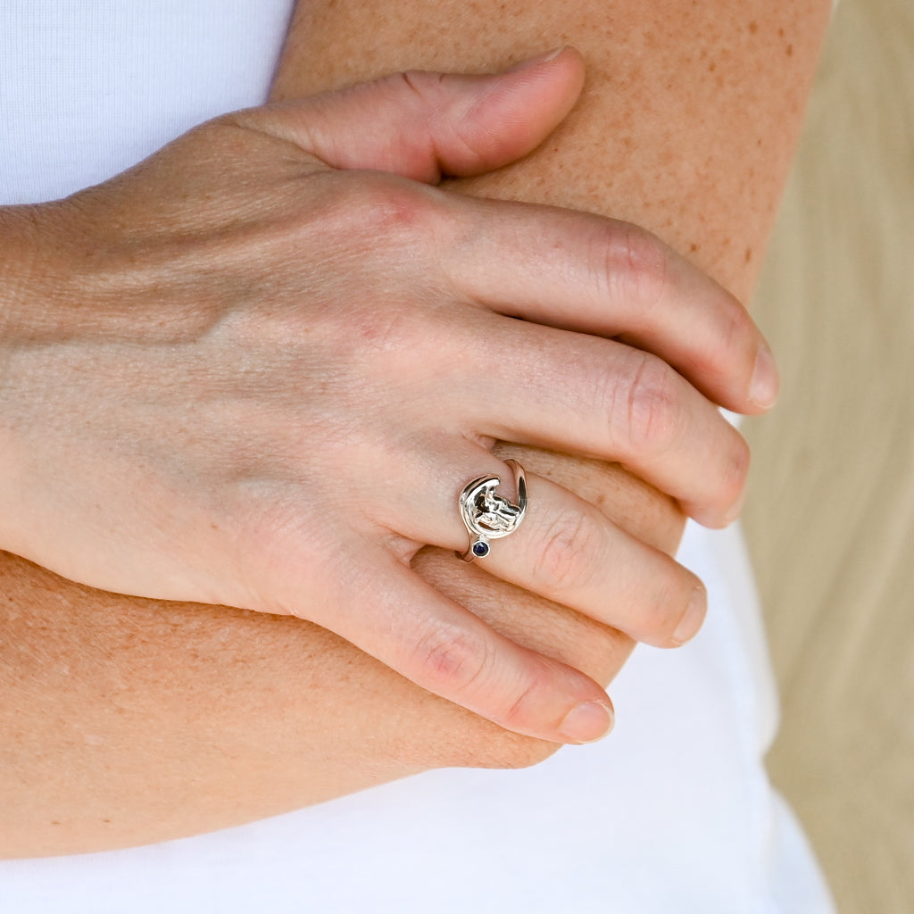 Curl Lion Head and Sapphire Ring