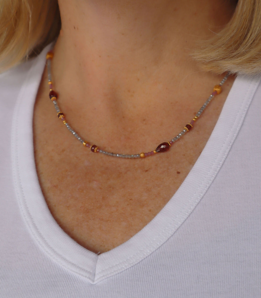 Garnet and Labradorite Beaded Necklace