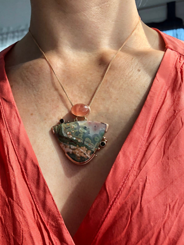 Ocean Jasper, Strawberry Quartz & Tourmaline Necklace