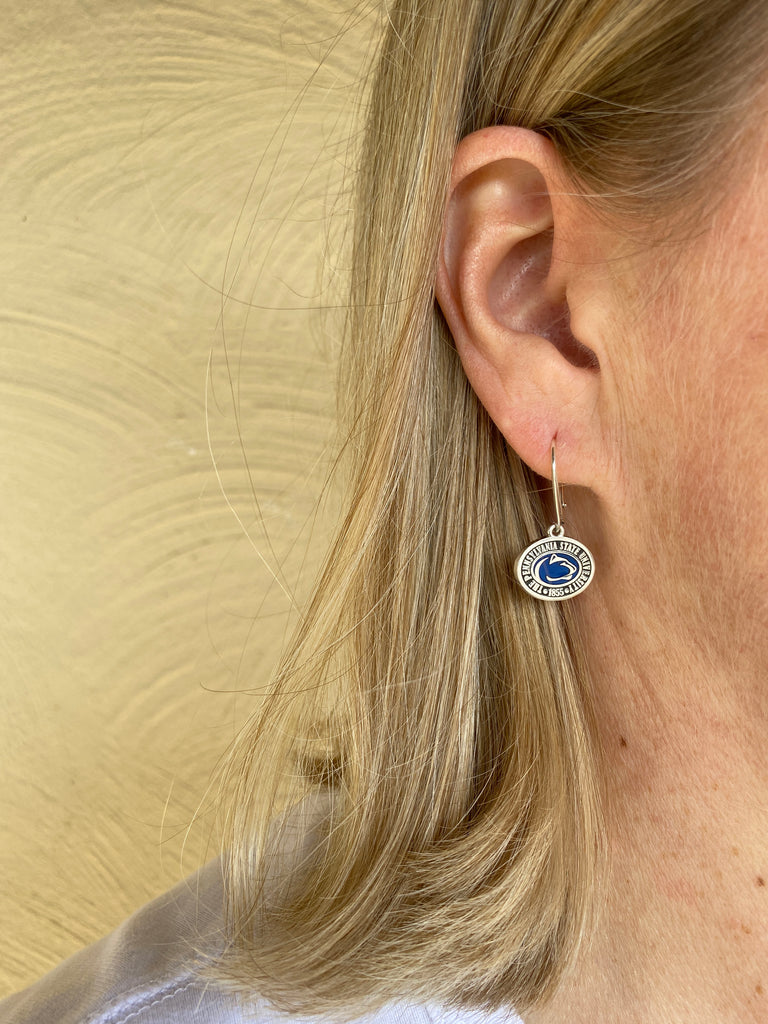 Blue Enamel Lion Logo with Surround Earrings