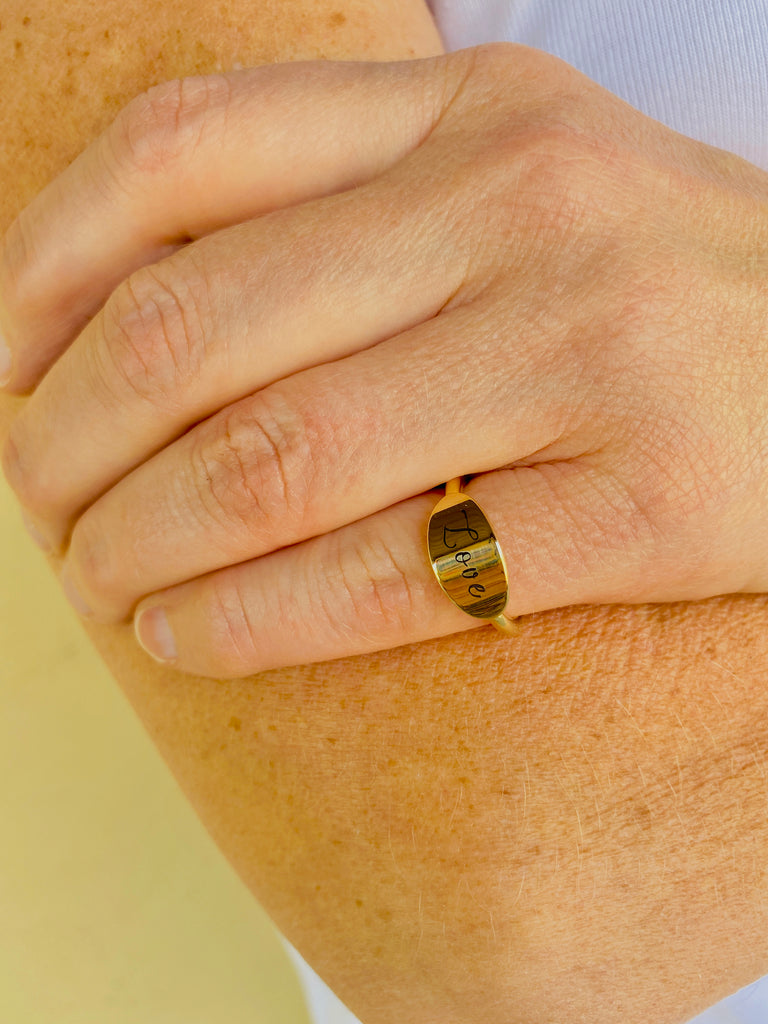 Gold 'Love" Signet Ring