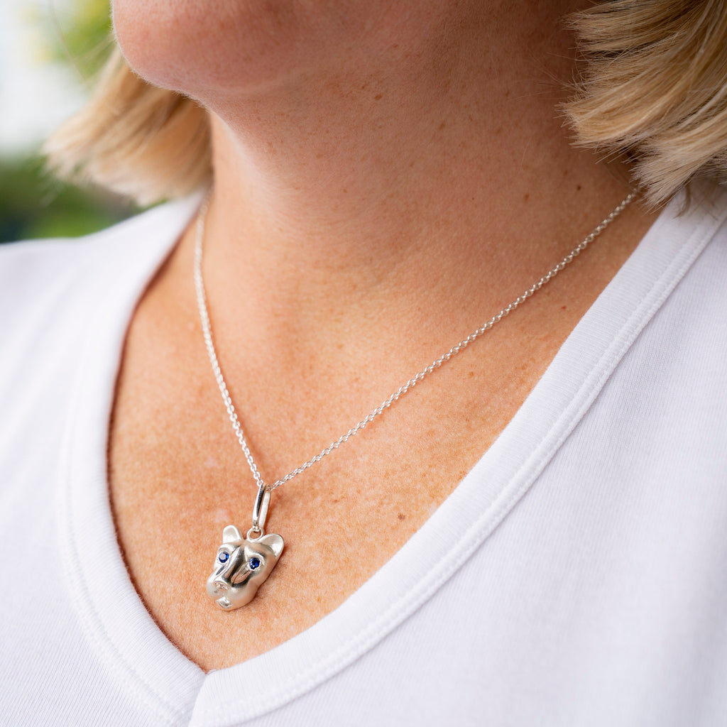 “Jumbo” Lion Head Necklace Sapphire Eyes