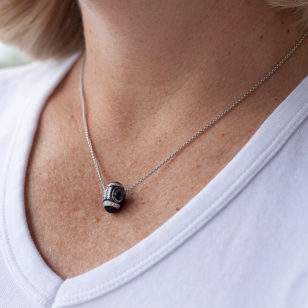 Blue Enamel Football Necklace with Diamonds