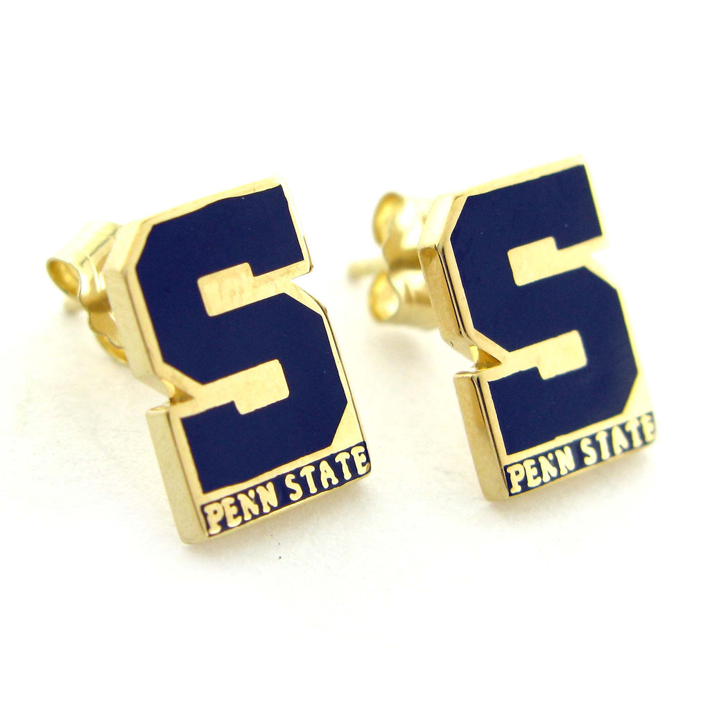 Block "S" State Earrings 14kt