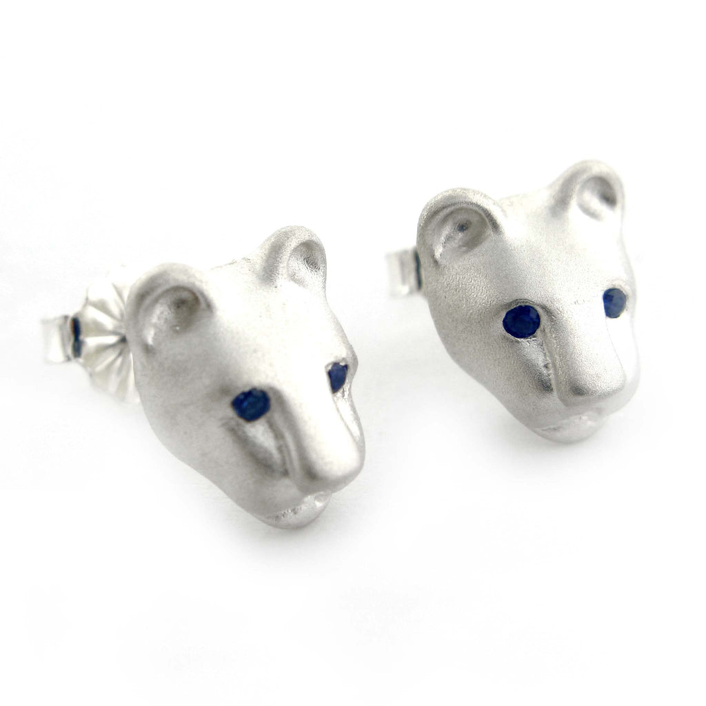 Bill Wallace Lion Head Earrings w/Sapphire Eyes