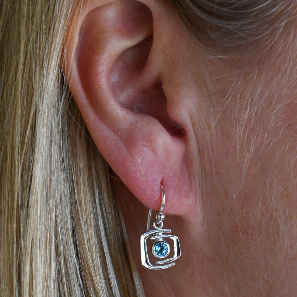 Retro Square Blue Topaz Earrings